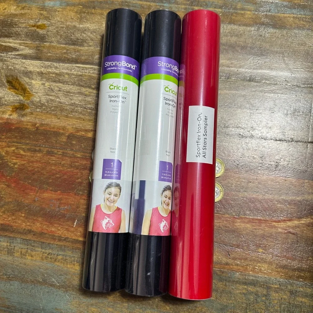 Cricut SportFlex Iron-On Vinyl Bundle 3 Rolls Black and Red StrongBond HTV